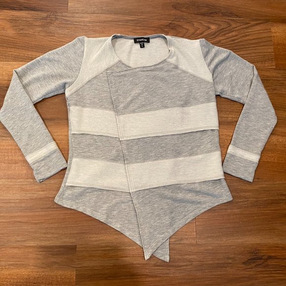 bebe Sweaters - Bebe Gray and White Cascading Cardigan Style Top Size Medium